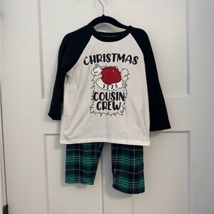 Festive Christmas Cousin Crew Kids Pajama Set - Black and Green